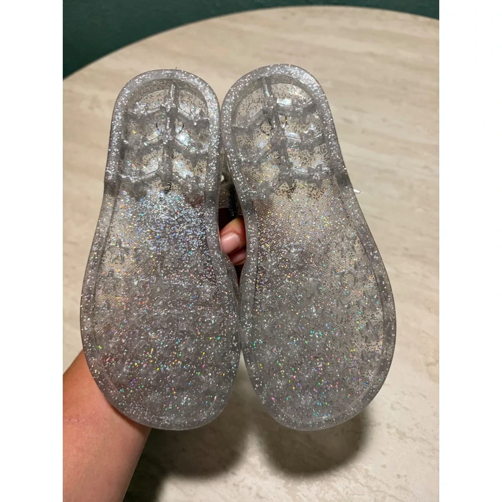 Cat & Jack Kids Silver Glitter Jelly Sandals Fisherman Shoes Size 9